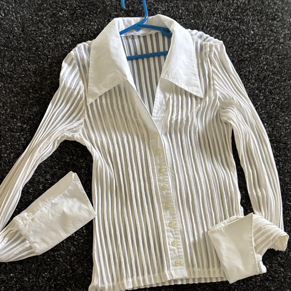 White Pleated Button-Front Blouse